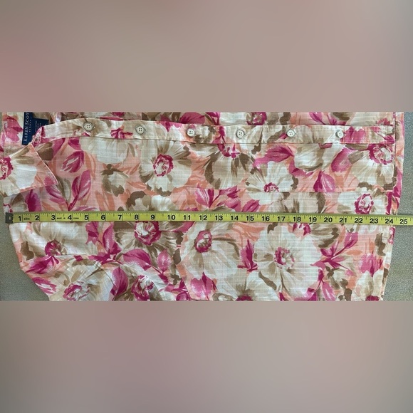 Karen Scott Pink Floral Button Down Shirt with Notched Collar(829) - Picture 13 of 14